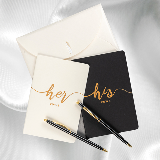 Vows Notebook for Him and Her | Black or White with Black and Gold Pen