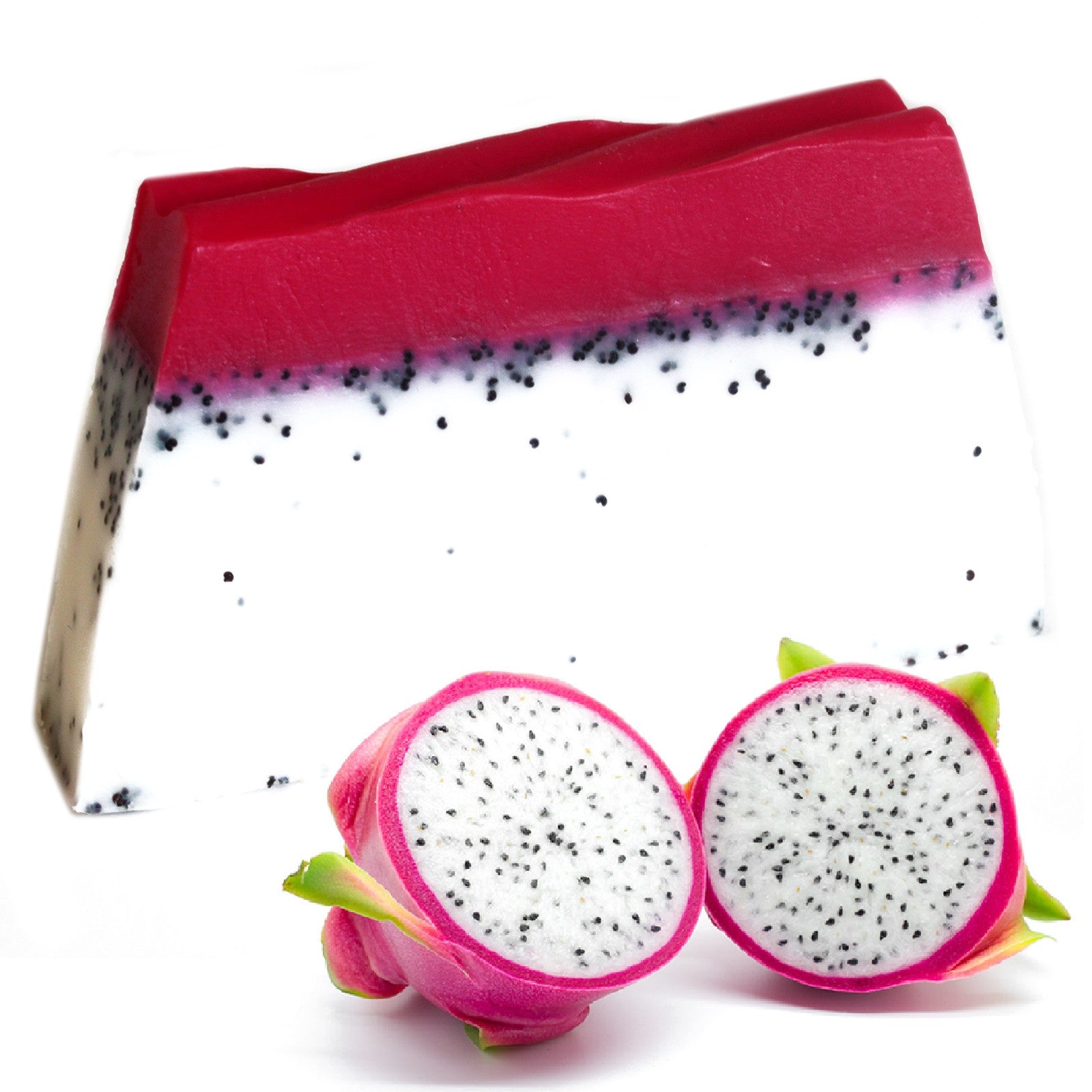Dragon fruit (also known as Pitaya) is a cactus fruit with a sweet juicy fragrance, sometimes described as a cross between a kiwi and pear. Filled with poppy seeds to scrub away that dead skin for a smooth and shiny look and feel!  In our tropical fruit scents, your hands, body and soul will feel cleansed, nourished and moisturised.