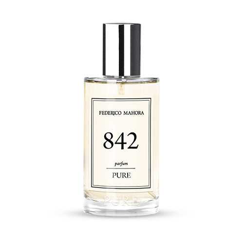 No842 is described as an appetising and warm fragrance. This fragrance is similar to Valentino Voce Viva.  NEW LOOK: now available in a PURE, saving you money for the same scent!!  Fragrance Notes:  Head: Peach, Bergamot, Rhubarb, Ginger, Pear, Pineapple, Blackcurrant, Coconut, Apple, Mandarin  Heart: Jasmine, Freesia, Rose, Lily of the Valley, Gardenia, Green notes, Orange Blossom  Base: Vanilla, Cedarwood, Tonka Bean, Ambergris, Sandalwood, Musk  Capacity: 50ml