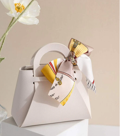 Unique Cream Gift Bag with Satin Bow