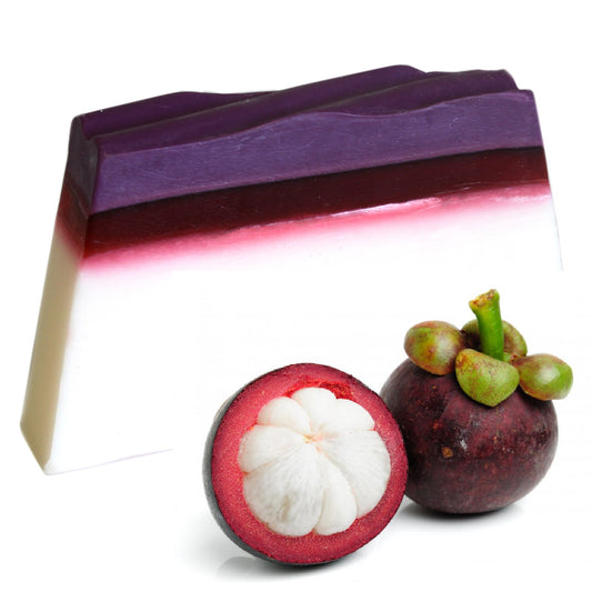 Mangosteen is sometimes referred to as the "Queen of Fruits", with legend saying that Queen Victoria offered a reward of 100 pounds to anyone who could bring one to her. True or not, you can enjoy the sweet tangy fragrance of this exotic fruit without it costing a 100 quid!  Our tropical fruit scents Soap products will leave your hands, body and soul feeling cleansed, nourished and moisturised. Great for Christmas gifts, Birthday presents, Baby Shower Gifts and Pamper gift sets 