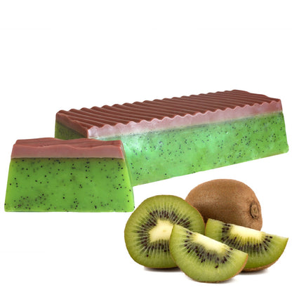 Our lovely Kiwifruit soap which has an intensely floral, almost winey scent filled with poppy seeds to scrub away that dead skin for a smooth and shiny look and feel! Our tropical fruit scents Soap products will leave your hands, body and soul feeling cleansed, nourished and moisturised. Great for Christmas gifts, Birthday presents, Baby Shower Gifts and Pamper gift sets or why not just a treat for yourself. 