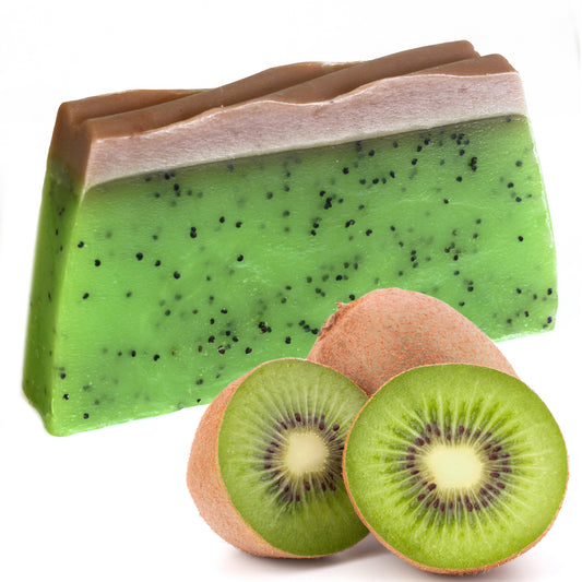 Our lovely Kiwifruit soap which has an intensely floral, almost winey scent filled with poppy seeds to scrub away that dead skin for a smooth and shiny look and feel! Our tropical fruit scents Soap products will leave your hands, body and soul feeling cleansed, nourished and moisturised. Great for Christmas gifts, Birthday presents, Baby Shower Gifts and Pamper gift sets or why not just a treat for yourself. 