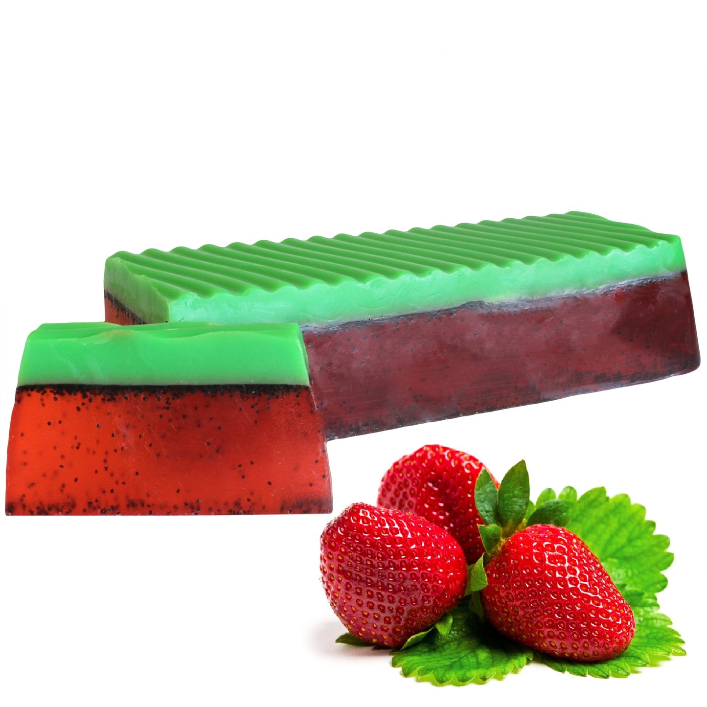 So, we know strawberries aren't really a tropical fruit but they're so sweet and deliciously fruity, with its distinctive fragrance of fruity-green with a flowery touch, that they earn an honorary tropical title. Filled with poppy seeds to scrub away that dead skin for a smooth and shiny look and feel.  Our tropical fruit scents Soap products will leave your hands, body and soul feeling cleansed, nourished and moisturised. Great for Christmas gifts, Birthday presents,